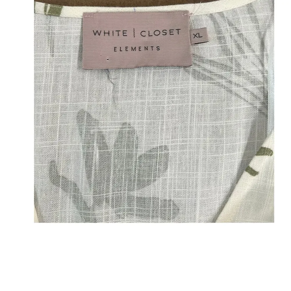 White Closet Elements Linen Blend Cream Olive Green Empire Waist Maxi Dress XL - Picture 12 of 12